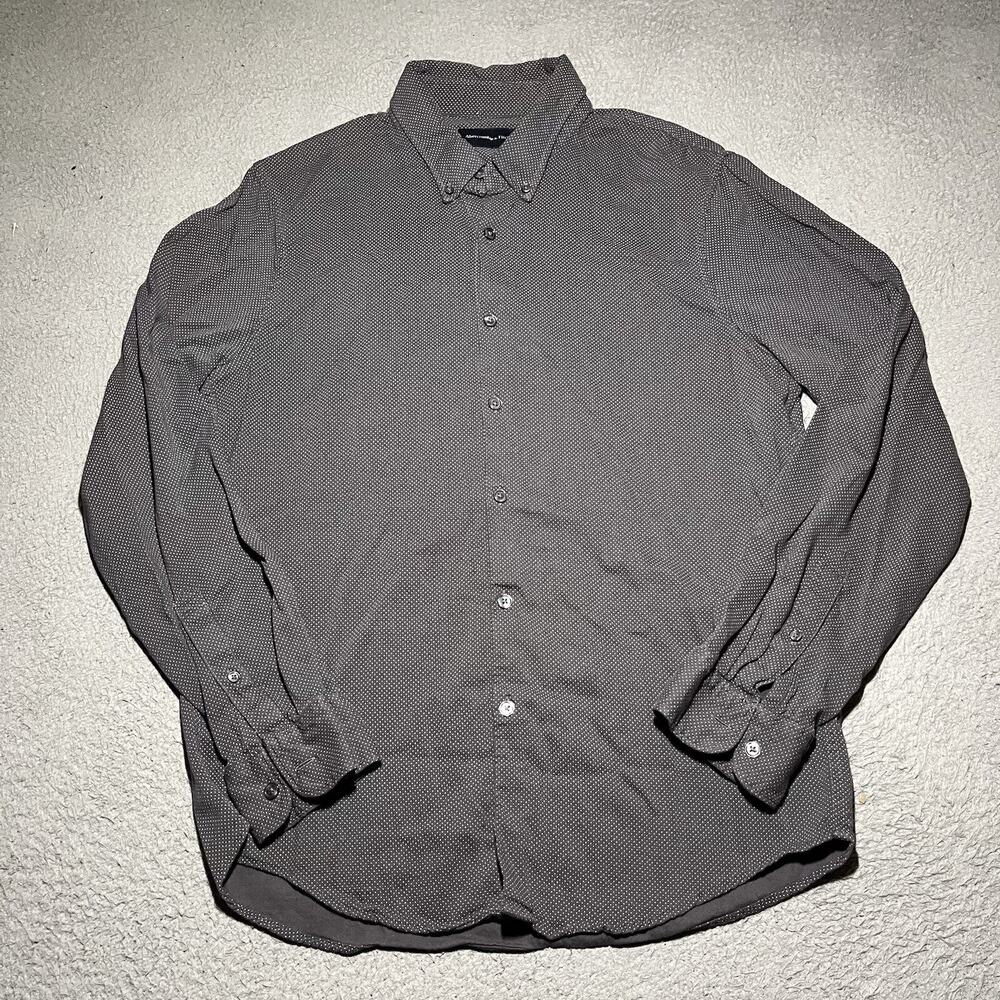 Abercrombie & Fitch Shirt Mens Large Gray Polka Dot Long Sleeve Button Up